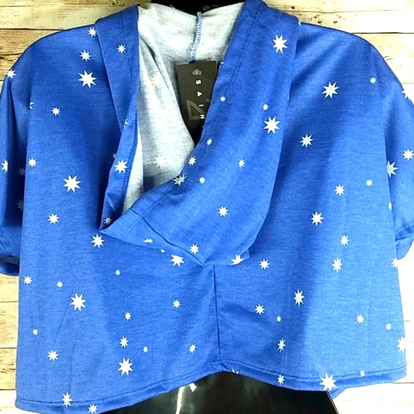 NWT, Saints21,0173,Blu white stars hoodie crop top, SUPER CUTE, Sz S - Picture 5 of 12